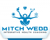 Mitch Webb Logo: human silhouette with a second set of arms, each hand holding an icon symbolizing aspects of health